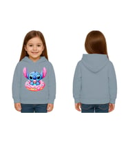 Unisex Stitch Baskılı Çocuk Swaetshirt Baskılı Kapüşonlu 3 İplik Şardonlu (Mavi)