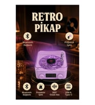 Retro Pikap Tasarımlı Bluetooth Hoparlör Projektör Işıklı AUX USB Type-C Hafıza Kartlı 360° Ses Sist