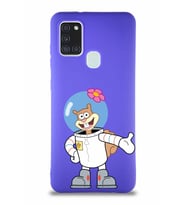 Samsung Galaxy A21S Soft Premier Kapak Sandy Tasarımlı Silikon Kılıf - Mor (Şeffaf)