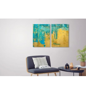 Tablolife Goldenrod İkili Set Yağlı Boya Dokulu Tablo 100X150,Çerçeve;Siyah