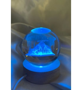 3D Led Işık Gecelambası Cam Küre Çok Renk Günışığı Ahşap Ayasofya Cami Gece Lambası 6 cm (Çok Renkli)