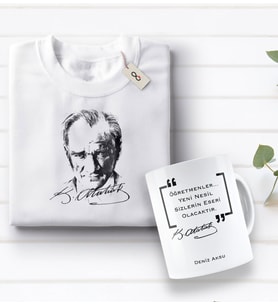 BK Gift Kişiye Özel Öğretmenler Günü Tasarımlı Kupa Bardak ve Atatürk Baskılı Tişört Hediye Seti- 2-15, Öğretmene Hediye, Öğretmenler Günü, 100. Yıl Hediyesi