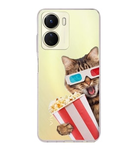 PrintiFy Vivo Y16 ile Uyumlu Kedi 1 Kamera Korumalı Şeffaf Kılıf