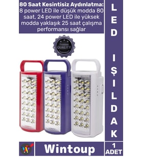 #Işıldak Şarjlı Acil Kamp 24 Büyük Ledli 80 Saat Yanan Powerbank Özellikli Akülü Şık Led Işıldak