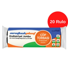 Newtechplast Endüstriyel Jumbo Boy Çöp Torbası, Siyah, 80 x 110 cm., 400 gr., 20 Rulo