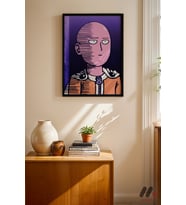One Punch Man Saitama Poster, Siyah Çerçeveli Duvar Tablosu - Anime Severlere Özel