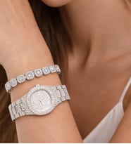 Taşlı Iced Out Saat Ve Tennis Bileklik Seti (Gümüş)