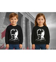 Unisex Ay Yıldızlı 19 Mayıs 29 Ekim 23 Nisan 10 Kasım Atatürk Çocuk 3 İplik Şardonlu Sweatshirt (Siyah)