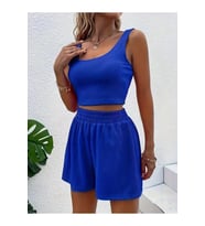 Kadın Askılı Yuvarlak Yakalı Burgu Krop Ve Bluz Short Ikili Takım