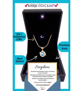 14 Şubat Sevgililer Günü Hediyesi "Sevgiliye" Anlamlı Not Işıklı Premium Kutuda  Mavi Satürn Kolye (Gold)