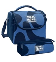 Coral High Erkek Çocuk Lacivert Mavi Renkli Çizgili Thermo Beslenme Çantası ve Üç Bölmeli Kalem Çantası Seti