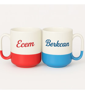 BK Gift Kişiye Özel Kırmızı ve Mavi Taraftar İsimli İkili Kupa Bardak-1, Taraftar Hediyesi, Arkadaşa Hediyesi