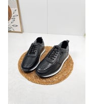 Günlük Erkek Hakiki Deri Bağcıklı Beyaz Tabanlı Comfort Casual Ayakkabı 5050 (Siyah)