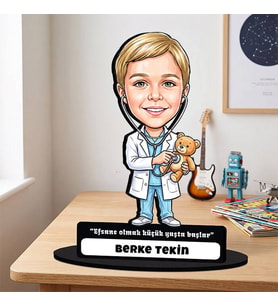 Doktor Temalı Erkek Çocuğa Hediye Kişiye Özel Karikatürlü Biblo