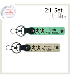Ringde Mücadele Edenlere, Boks Temalı, Kişisel İsimli Anahtarlık Takımı, Açık Yeşil-Sütlü Kahve