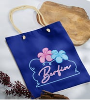 BK Gift Kişiye Özel Yaz Temalı İsimli Saks Mavi Halat Saplı Kumaş Plaj Çantası -4, Baskılı Omuz Çantası, Alışveriş Çantası, Arkadaşa Hediye, Sevgiliye Hediye