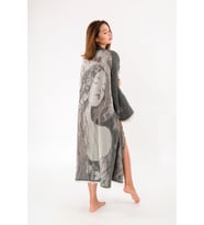 Müslin Kimono %100 Pamuklu Kadın Desenli Jakarlı Bornoz Kaftan Sabahlık (Antrasit)