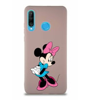 Huawei P30 Lite Soft Premier Kapak Minnie Mouse-F Tasarımlı Silikon Kılıf - Pudra (Şeffaf)