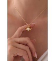 Gümüş Opal Taşlı Lotus Çiçeği Kolye - 925 Ayar Gümüş Kolye