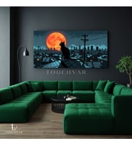 Yatay Panoramik Kanvas Tablo Şehirde Kedi Hayvan Tablosu Ev Ofis Duvar Dekoru