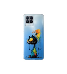 Realme 8 Pro ile Uyumlu Splash Kedi Tasarımlı Şeffaf Silikon Kılıf