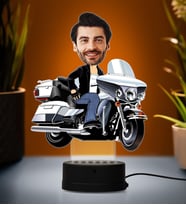 Doğum Günü Hediyesi,Sevgiliye Hediye, Kişiye Özel Fotoğraflı Motorcu 2 Karikatür 3D Led Lamba (Beyaz)