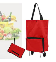 Katlanabilir Tekerlekli Çantalı Çarşı Pazar Arabası Fermuarlı Market Alışveriş Çantası (Kırmızı)