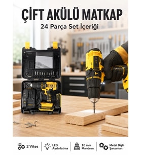 Northcity Matkap Seti 24 Parça Çift Bataryalı Darbeli Led Işıklı Vidalama Yeni Nesil
