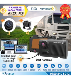 4 Kameralı 4G Uzaktan izlemeli GPS Wifi Yapay Zekalı Akıllı Dashcam Kamyon Tır Kamera Sistemi