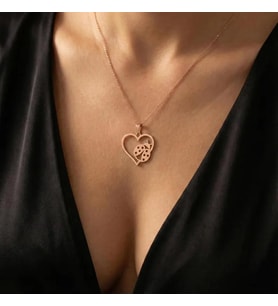 Minimalist Kalp ve Uğur Böceği Figürlü Kolye 925K Gümüş (Rose)