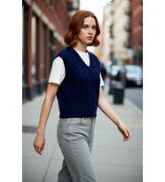 Genç Kadın Regular Kalıp Crop V Yaka Saç Örgü Kolsuz Triko Süveter İlkbahar Sonbahar Kombini