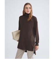 LCW EVERYDAY Kahverengi Balıkçı Yaka Oversize Kadın Tunik