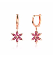 Fuşya Taşlı Lotus Çiçeği Rose Gümüş Küpe