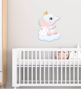 BK Gift Sevimli Fil ve Tavşan Tasarımlı Çocuk Odası Ahşap Duvar Süsü-3 (Beyaz)