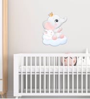 BK Gift Sevimli Fil ve Tavşan Tasarımlı Çocuk Odası Ahşap Duvar Süsü-3 (Beyaz)