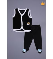 Babyhola Kadife Yelek Patikli Pantolon Unisex Bebek 2'li Set Siyah (Lacivert)