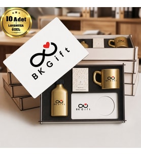 Logonuza Özel 10 Adet Kutulu Ahşap Altlıklı Gold Fincan & Kolonya & & Aromalı Kahve Seti – Ahşap Kutulu Kurumsal Hediye Seti