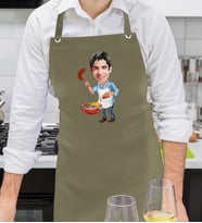 BK Gift Kişiye Özel Barbekü Karikatürlü Profesyonel Haki Yeşil Mutfak Önlüğü, Aşçı Önlüğü, Şef Önlüğü, Arkadaşa Hediye-3
