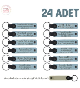 Gök Mavi & Sütlü Kahve, Doğa Yürüyüş Grubu İçin İsim Yazlıabilen Hatıra Anı Anahtarlık 24’lü Set (Gök Mavisi)