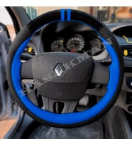 Renault Scenic 3 Dikme Direksiyon Kılıfı Parlak Siyah Mavi Detaylı Mavi Çift Yüzük ve Dikiş 2009-2016