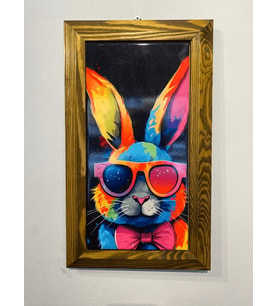Pop Art Renkli Tavşan Seramik Tablo - Ahşap Çerçeveli Modern Duvar Dekoru