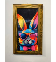 Pop Art Renkli Tavşan Seramik Tablo - Ahşap Çerçeveli Modern Duvar Dekoru