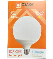 Osaka 15W (100W) 3000K (Günışığı) E27 Duylu G95 Led Glop Ampul