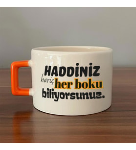 Haddiniz Hariç Her Boku Biliyorsunuz Baskılı Turuncu Kulplu C Fincan