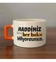 Haddiniz Hariç Her Boku Biliyorsunuz Baskılı Turuncu Kulplu C Fincan