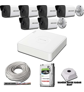 Hıkvısıon 6 Kameralı 2mp Ip Kamera Seti 1080P Mikrofonlu 1tb HDD (Beyaz-Siyah)