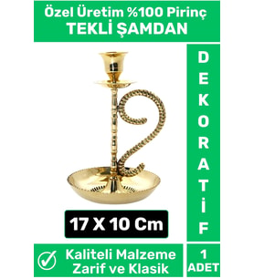 Premium Yüksek Kaliteli Dekoratif Şık Tasarım Hediyelik Biblo Mumluk %100 Pirinç TEKLİ ŞAMDAN