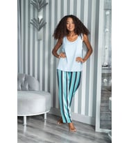 2'li Çizgili Viskon Mavi Atlet Pijama Takım