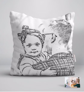 BK Gift Kişiye Özel Tam Boy Karakalem Baba ve Kız Karikatürlü Beyaz Yastık-1
