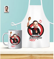 Kişiye Özel En İyi Chef- Aşçı Karikatürlü Mutfak Önlüğü & Kupa Seti